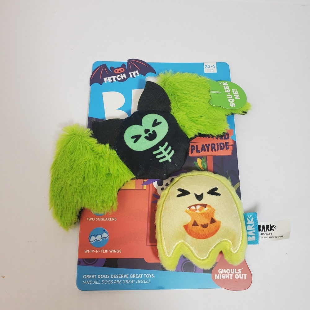 Bark Box Ghouls Night Out XS, S Dog Toys 2 Piece Bat & Ghost Mini Squeaker Plush
